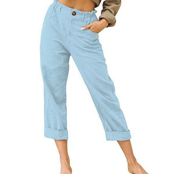 UDEAR Blue Stretch Waist Straight Leg Pants Size M - Picture 1 of 1